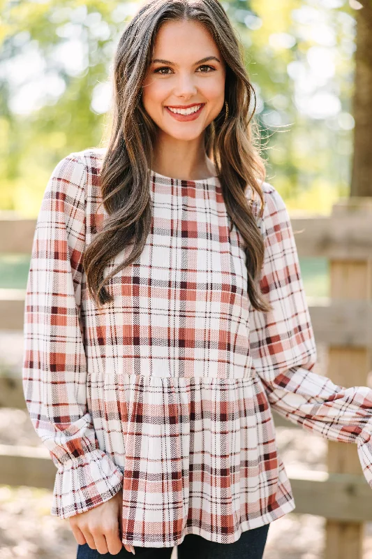 Need You Always Rust Orange Plaid Top