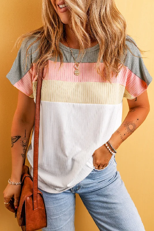 Ribbed Color Block Patchwork T-shirt