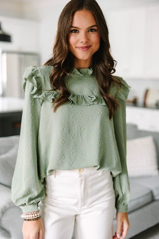 Romantic History Green Ruffled Blouse