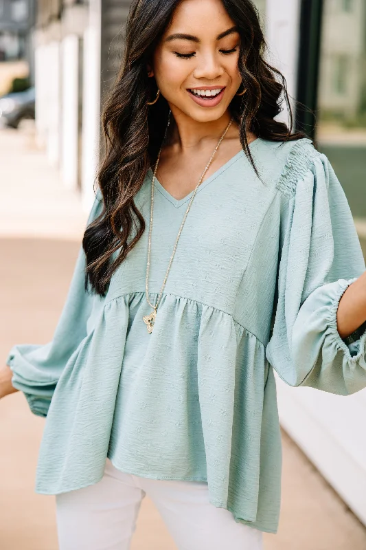 Take Your Word Sage Green Ruffled Blouse