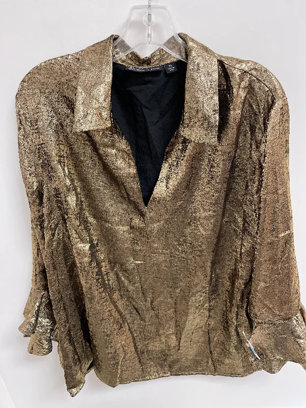 Top Long Sleeve By New York And Co In Gold, Size: Xl